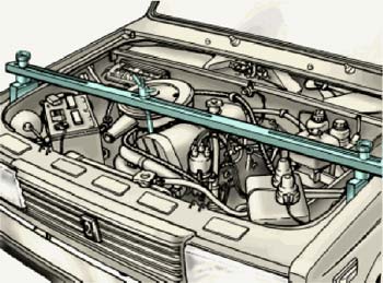 Установка траверсы А.70526 для поддержания двигателя при снятии поперечины передней подвески