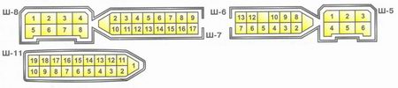 Условная нумерация штекеров в колодках монтажного блока для подключения проводов в моторном отсеке